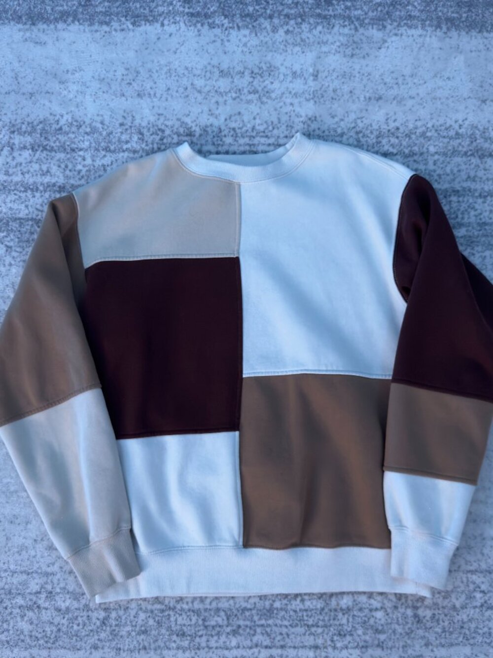 Ardene Patchwork Colorblock Crewneck Sweatshirt Neutral Earth Tones Size Small - Picture 1 of 3